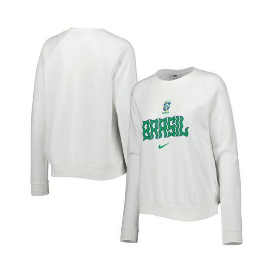 Women's White Brazil National Team Lockup Varsity Raglan Pullover Sweatshirt