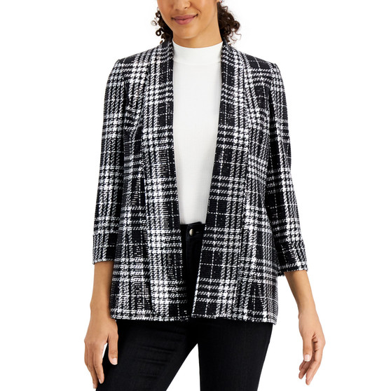 Plaid Open-Front Blazer