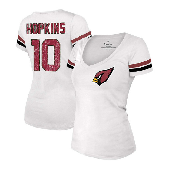 Women's Deandre Hopkins White Arizona Cardinals Name Number V-Neck T-shirt