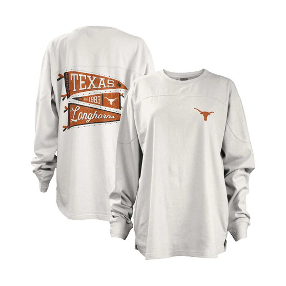 Women's White Texas Longhorns Pennant Stack Oversized Long Sleeve T-shirt