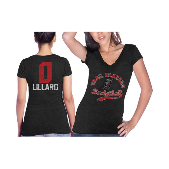 Women's Threads Damian Lillard Black Portland Trail Blazers Name & Number Tri-Blend V-Neck T-shirt