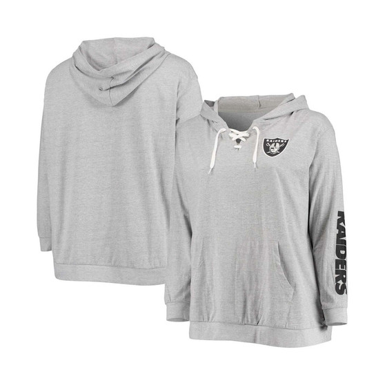 Women's Plus Size Heathered Gray Las Vegas Raiders Lace-Up Pullover Hoodie