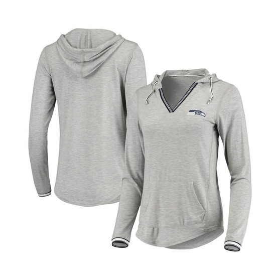 Women's Heathered Gray Seattle Seahawks Warm-Up Tri-Blend Hoodie Long Sleeve V-Neck T-shirt
