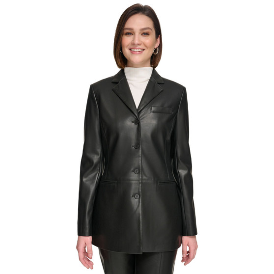 Women's Four-Button Faux Leather Blazer