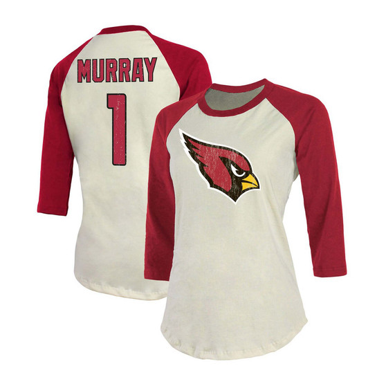 Women's Kyler Murray Cream, Cardinal Arizona Cardinals Player Raglan Name Number 3/4 Sleeve T-shirt