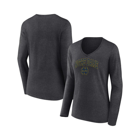 Women's Branded Heather Charcoal Notre Dame Fighting Irish Evergreen Campus Long Sleeve V-Neck T-shirt