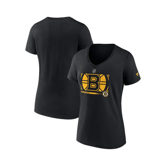 Women's Branded Black Boston Bruins Authentic Pro Core Collection Secondary Logo V-Neck T-Shirt