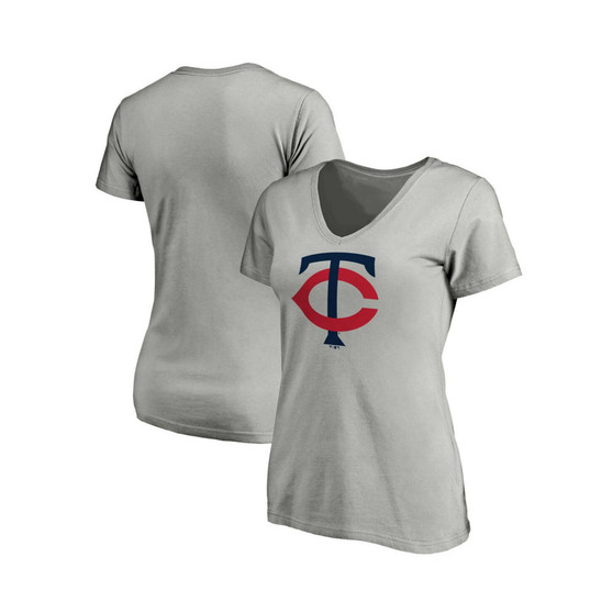 Women's Branded Heathered Gray Minnesota Twins Core Official Logo V-Neck T-shirt