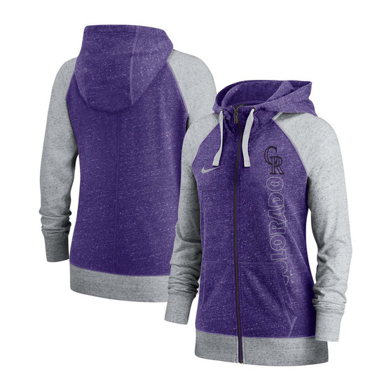 Women's Purple Colorado Rockies In Pocket Gym Vintage-Like Full-Zip Hoodie