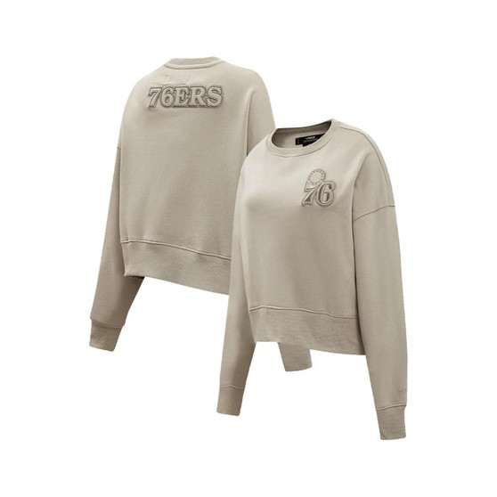 Women's Tan Philadelphia 76ers Fleece Pullover Sweatshirt
