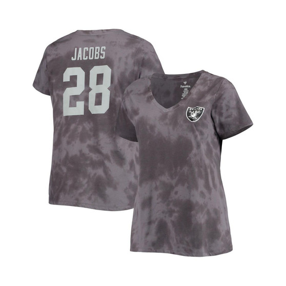 Women's Josh Jacobs Charcoal Las Vegas Raiders Plus Size Name and Number Tie-Dye T-shirt