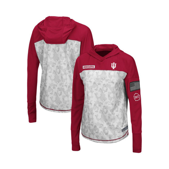 Women's Gray and Crimson Indiana Hoosiers OHT Military-Inspired Appreciation Mission Arctic Camo Hoodie Long Sleeve T-shirt