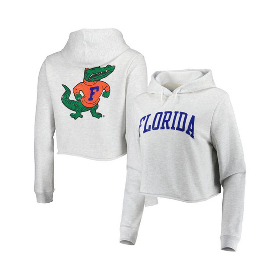Women's Ash Florida Gators 2-Hit 1636 Cropped Pullover Hoodie