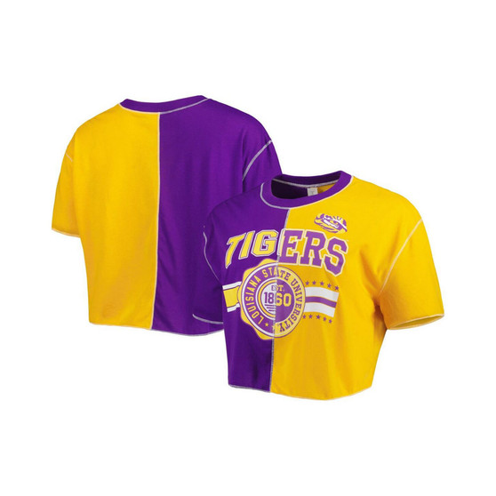 Women's Purple, Gold LSU Tigers Colorblock Cropped T-shirt