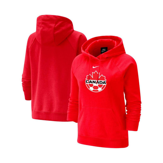 Women's Red Canada Soccer Varsity Raglan Tri-Blend Pullover Hoodie