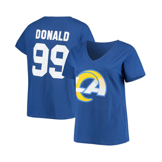 Women's Plus Size Aaron Donald Royal Los Angeles Rams Name Number V-Neck T-shirt