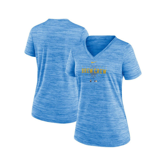Women's Powder Blue Milwaukee Brewers City Connect Velocity Practice Performance V-Neck T-shirt