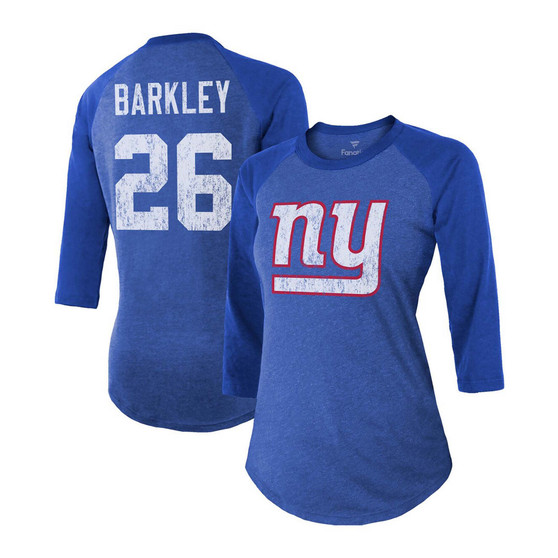 Women's Saquon Barkley Royal New York Giants Player Name Number Tri-Blend 3/4 Sleeve Raglan T-shirt