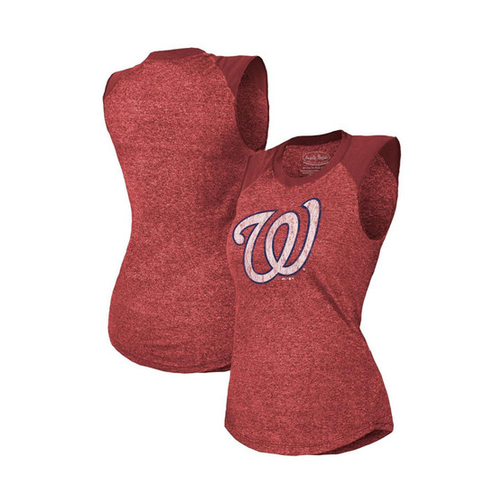 Women's Threads Red Washington Nationals Raglan Tri-Blend Muscle Tank Top