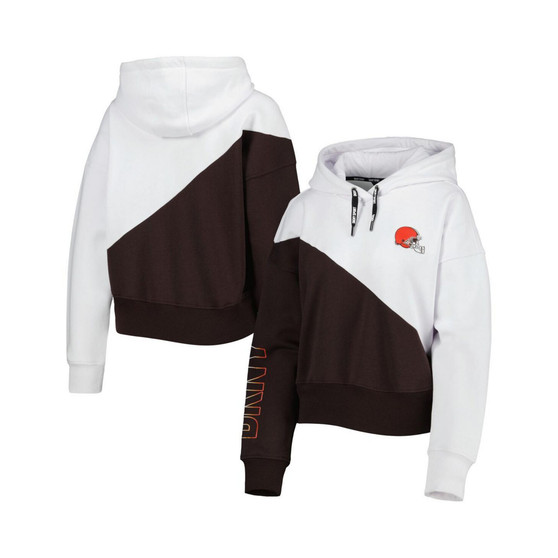 Women's White, Brown Cleveland Browns Bobbi Color Blocked Pullover Hoodie