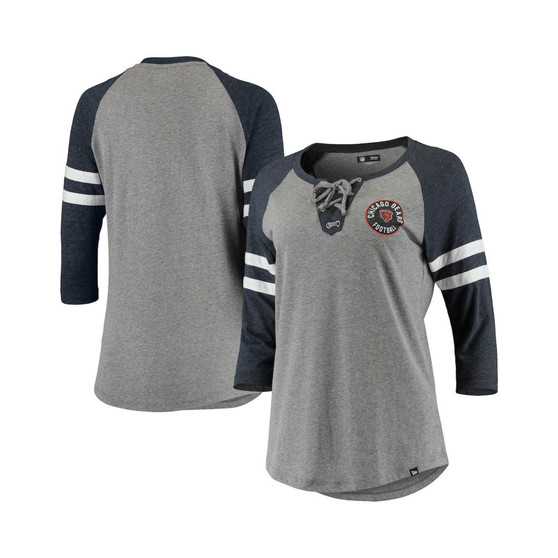 Women's Heathered Gray Chicago Bears Throwback Raglan Three-Fourth-Sleeve Lace-Up T-shirt