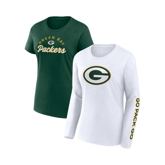 Women's Branded Green, White Green Bay Packers Short and Long Sleeve T-shirt Combo Pack