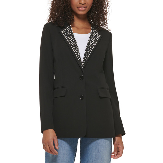 Women's Imitation Pearl Collar Blazer