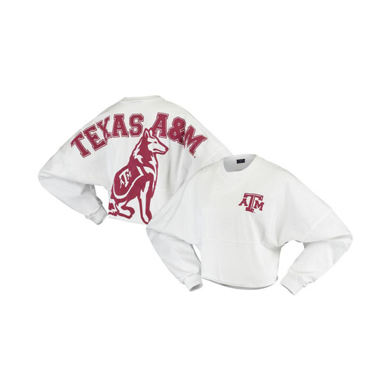 Women's White Texas A M Aggies Raw Hem Cropped Long Sleeve T-shirt