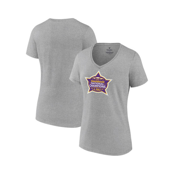 Women's Branded Gray LSU Tigers 2023 NCAA Women's Basketball National Champions Logo V-Neck T-shirt