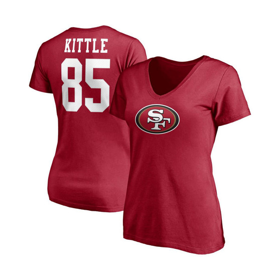 Women's George Kittle Scarlet San Francisco 49ers Player Icon Name and Number V-Neck T-shirt