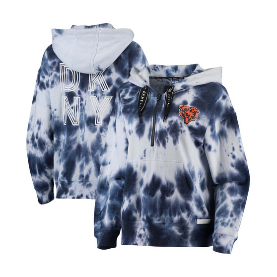 Women's White, Navy Chicago Bears Dakota Oversized Tie-Dye Half-Zip Hoodie