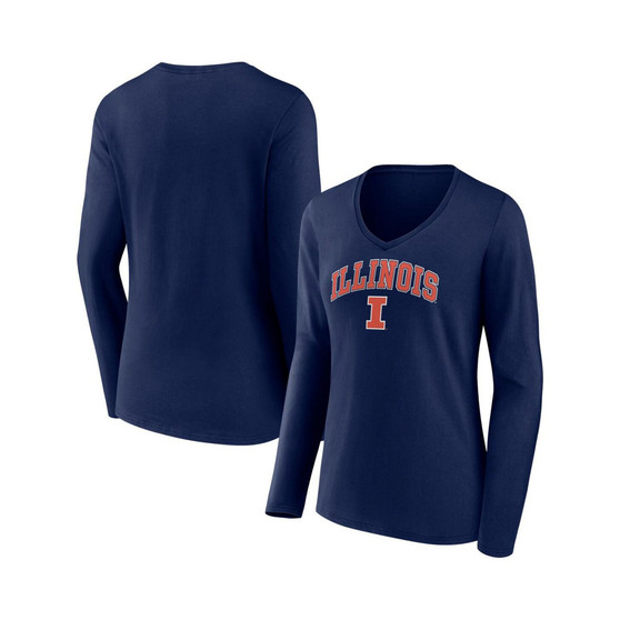 Women's Branded Navy Illinois Fighting Illini Evergreen Campus Long Sleeve V-Neck T-shirt