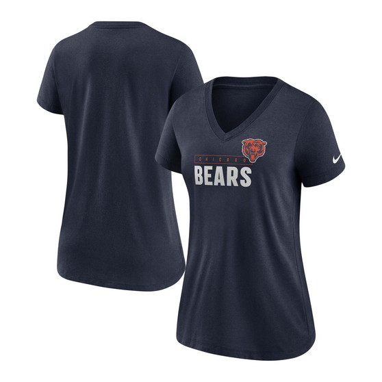 Women's Navy Chicago Bears Team Name Logo V-Neck Tri-Blend T-Shirt