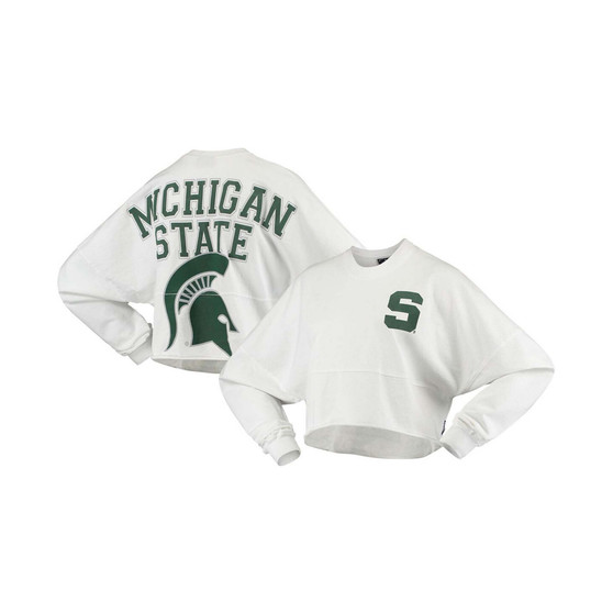 Women's White Michigan State Spartans Raw Hem Cropped Long Sleeve T-shirt