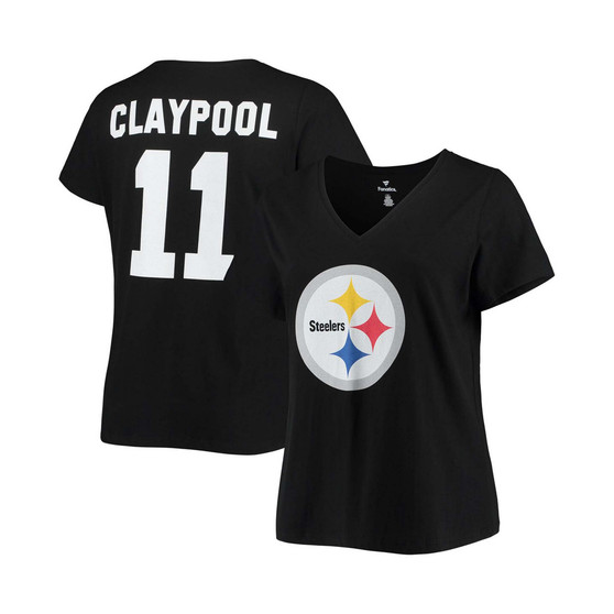 Women's Plus Size Chase Claypool Black Pittsburgh Steelers Name Number V-Neck T-shirt