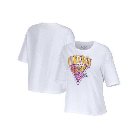 Women's White Minnesota Vikings Boxy Floral Cropped T-shirt