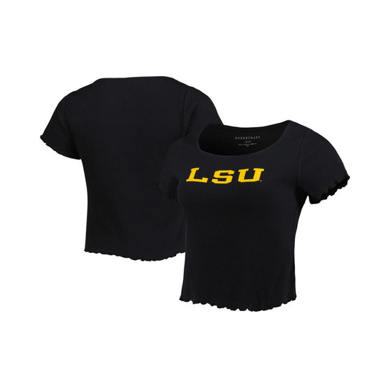 Women's Black LSU Tigers Baby Rib Lettuce-Edge Trim T-shirt