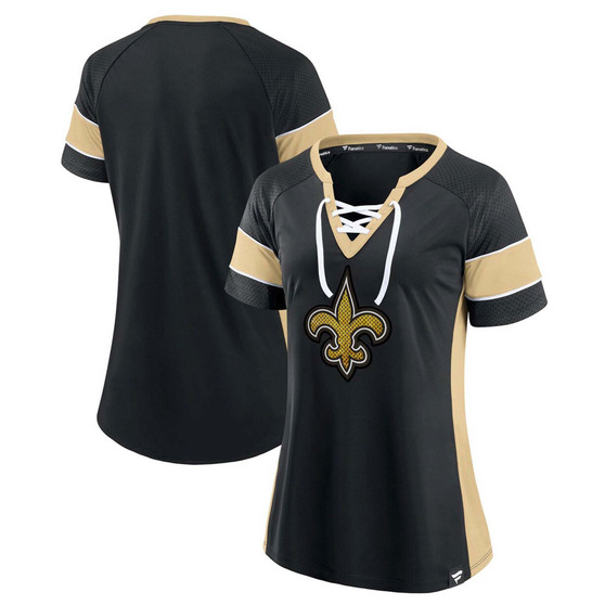 Women's Black, Gold-ToneNew Orleans Saints Team Draft Me Lace-Up Raglan T-shirt