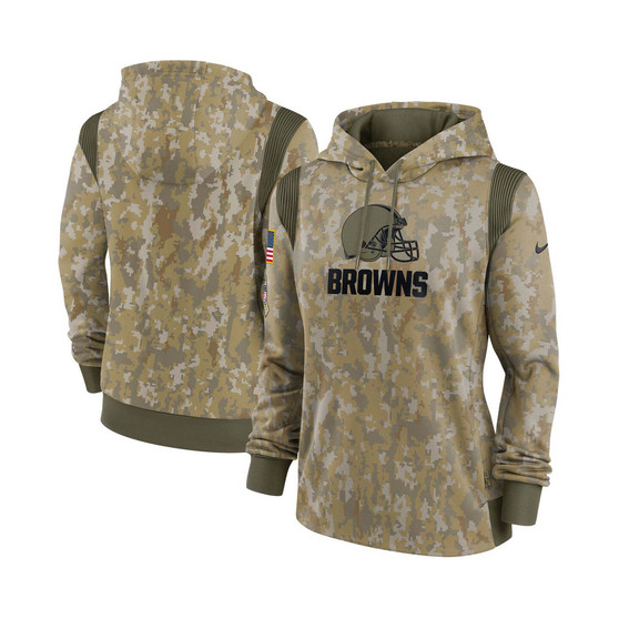 Women's Olive Cleveland Browns 2021 Salute To Service Therma Performance Pullover Hoodie