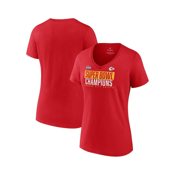 Women's Branded Red Kansas City Chiefs Super Bowl LVII Champions Foam Finger V-Neck T-shirt