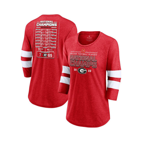 Women's Branded Red and White Georgia Bulldogs College Football Playoff 2022 National Champions Tri-Blend Schedule 3/4 Sleeve T-shirt
