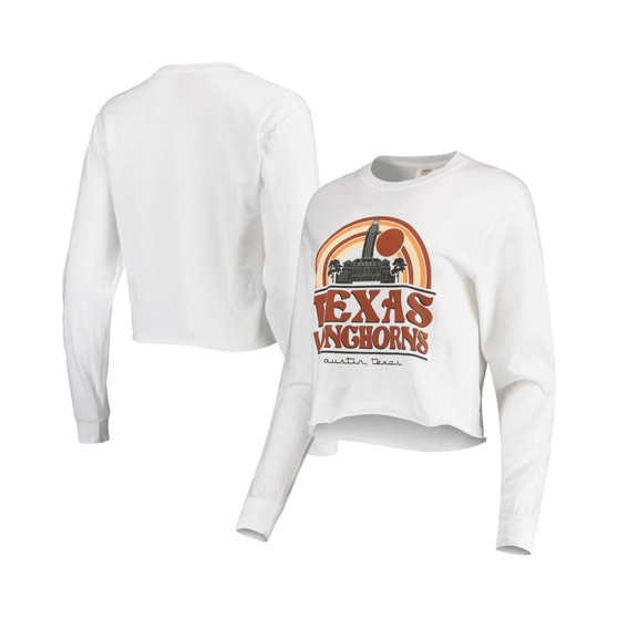 Women's White Texas Longhorns Retro Campus Crop Long Sleeve T-shirt