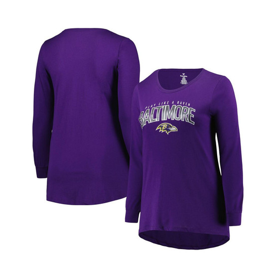 Women's Branded Purple Baltimore Ravens Plus Size Measure Distance Scoop Neck Long Sleeve T-shirt