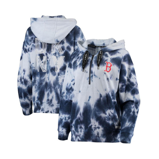 Women's White and Navy Boston Red Sox Dakota Tie-Dye Half-Zip Hoodie