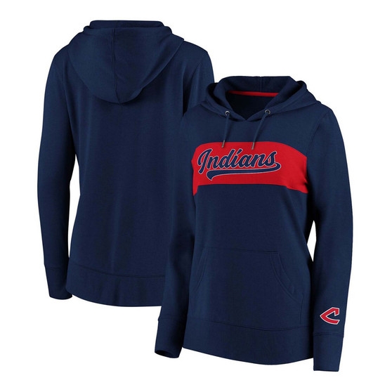Plus Size Navy Cleveland Indians Tri-Blend Colorblock Pullover Hoodie