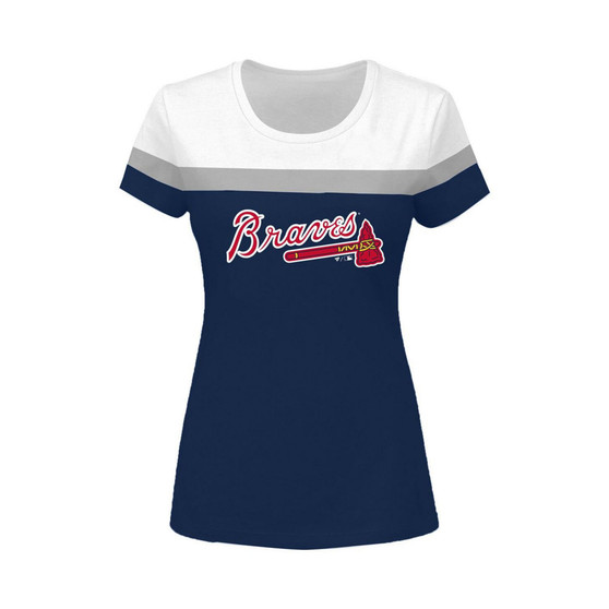 Women's White, Navy Atlanta Braves Plus Size Colorblock T-shirt