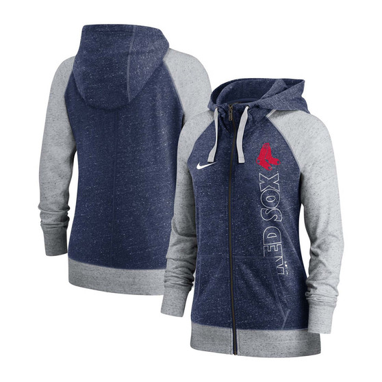 Women's Navy Boston Red Sox In Pocket Gym Vintage-Like Full-Zip Hoodie