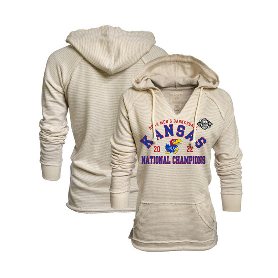 Women's Cream Kansas Jayhawks 2022 NCAA Men's Basketball National Champions French Terry Pullover Hoodie