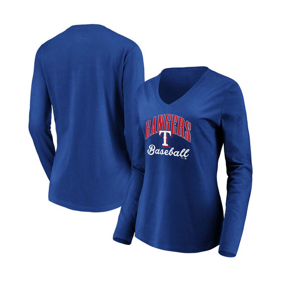 Women's Royal Texas Rangers Victory Script V-Neck Long Sleeve T-shirt