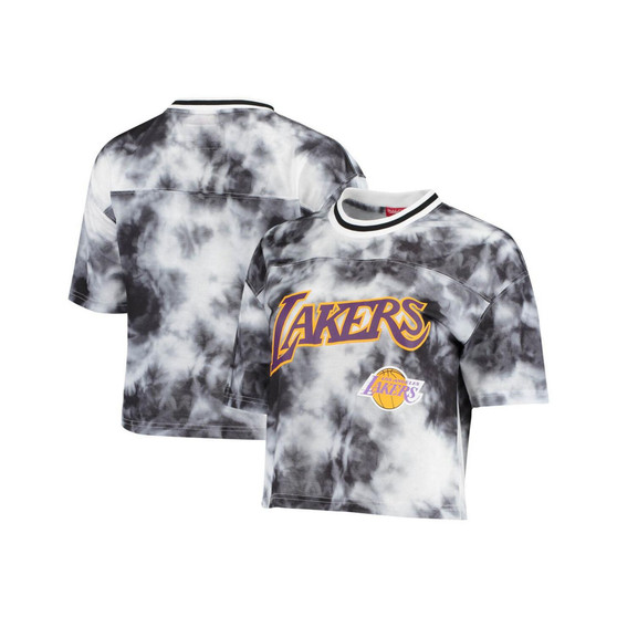 Women's Black and White Los Angeles Lakers Hardwood Classics Tie-Dye Cropped T-shirt